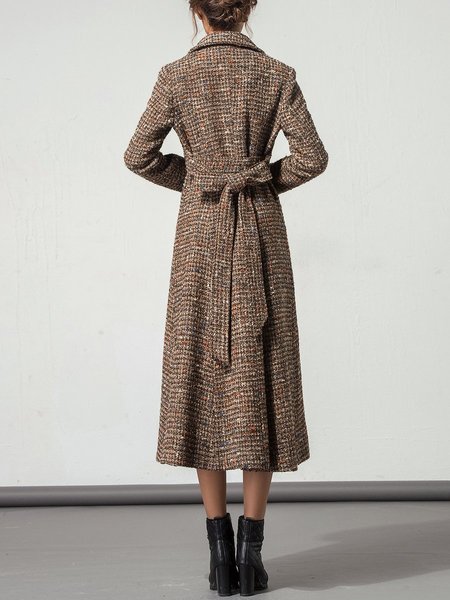 Brown Wool Blend Elegant Pockets Long Sleeve Coat with Belt ...